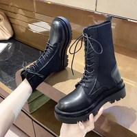 ankle boots for women 2022 new spring motorcycle boots thick heel platform shoes woman slip on round toe fashion boots explosion