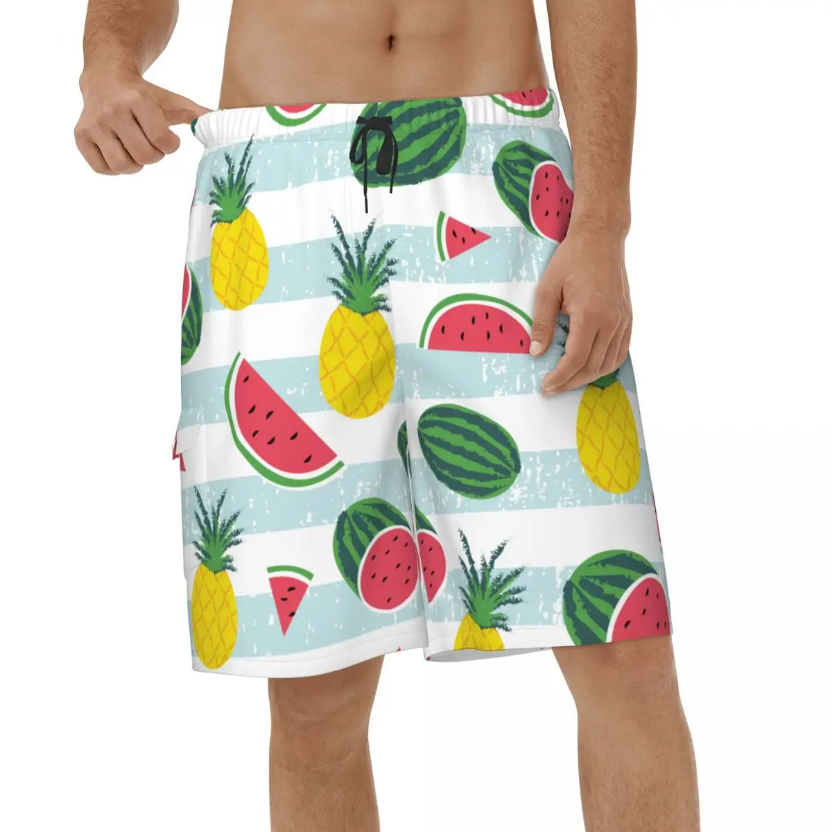 

Watermelon Pineapple Stripes Shorts Quick Dry Men's Beach Shorts New Men Swim Trunks