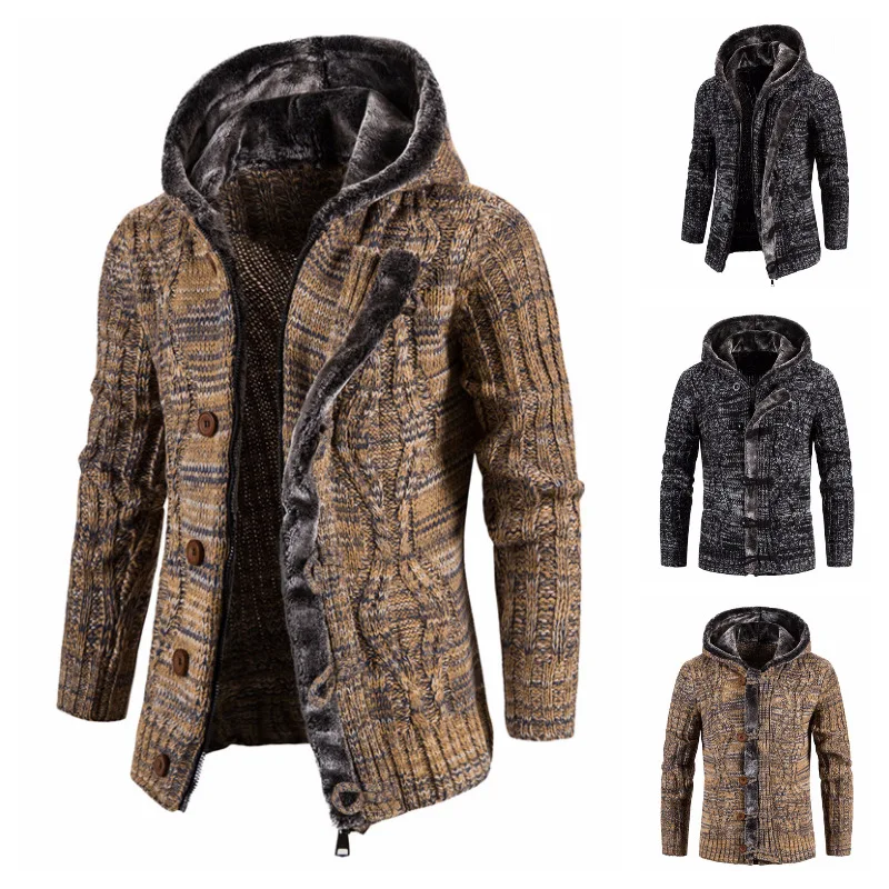 

Men Coats Thick Hooded Cardigan Winter Cardigan Sweater Men Sweater Striped Mens Clothes Sweaters 2022 M-2XL British