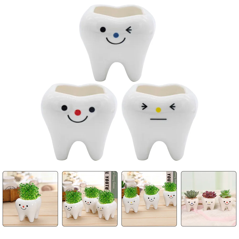 

Pots Pot Planter Flower Smallceramicindoor Wallplanters Minicontainer Teeth Holder Bonsai Succulents Plantingvase Ceramics Funny
