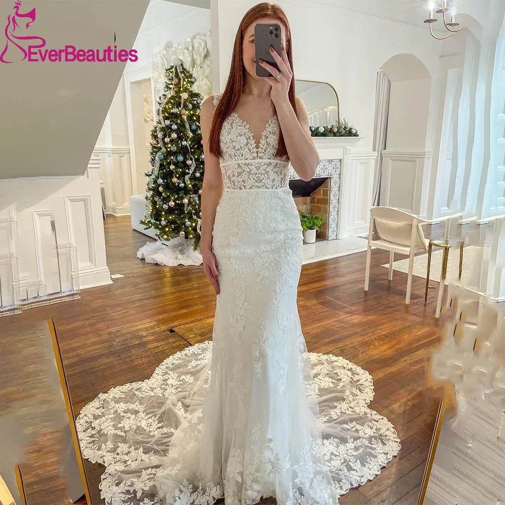 

Lace Boho Wedding Dresses Tulle Appliques Robe De Mariée свадебное платье V Neck Vestido De Noiva Mermaid Bridal Gowns