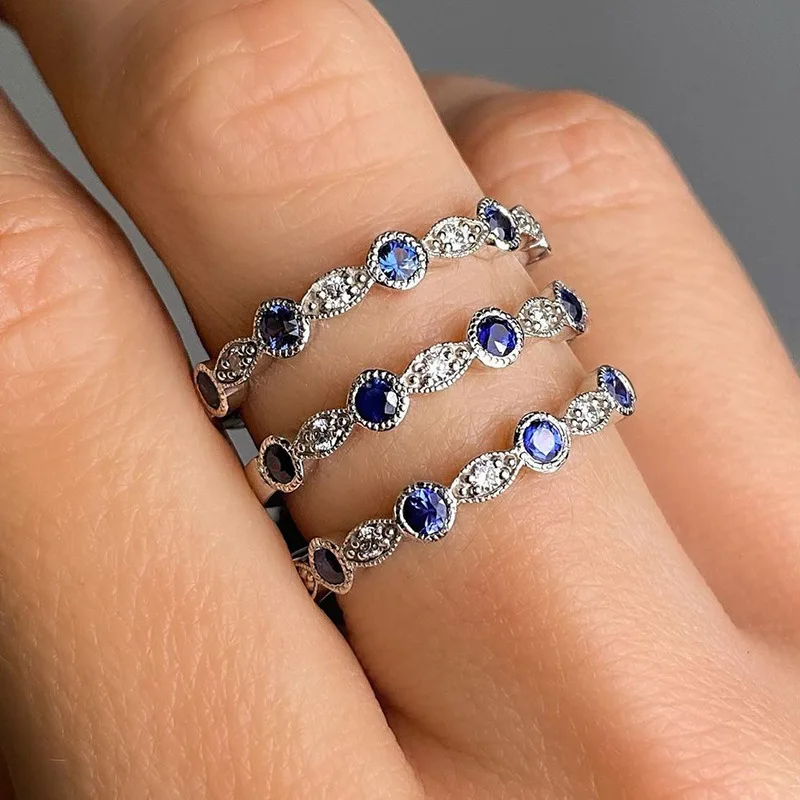 

Fashion Geometric Rings for Women Silver Round and Rhinestone Ring Vacation Gift Party Girls Jewelry