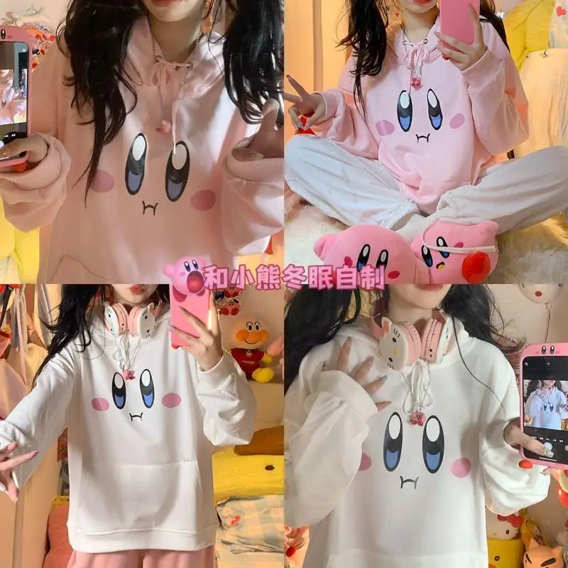 

Kirby весенне-осенний милый мультяшный студенческий свитер с длинными рукавами с капюшоном кавайное аниме уличное повседневное Свободное па...