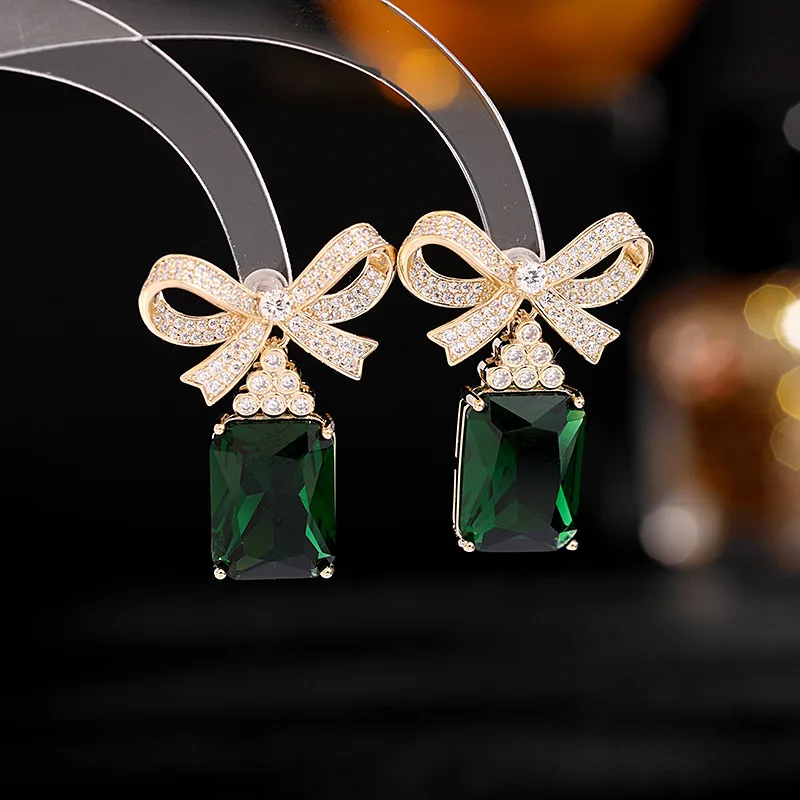 

Luxury High-end Earrings for Women Dinner Dress Matching Earrings Cz Bow Square Geometric Earrings Engagement Earrings