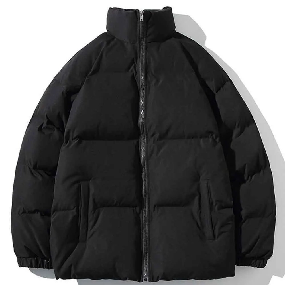 Fashion Men's Winter Hong Kong Style Parkas Casual Stand Collar Padded Jacket Solid Color Loose Daily Parkas Men