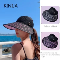 Summer Anti-UV Empty Visor Cap Women wide Brim Ponytail Hat Lady Staw Hat Outdoor Discoloration Beach Hat Sport Sunshade Cap