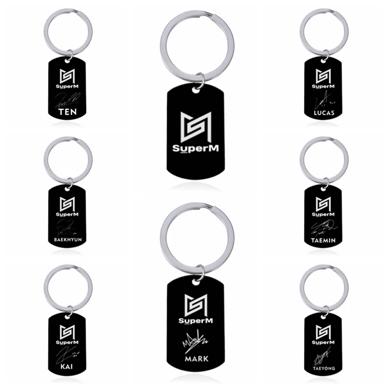 Kpop SuperM Keychain EXO  Black Stainless Steel Keychain Keyring Fashion Jewelry Fans Gifts