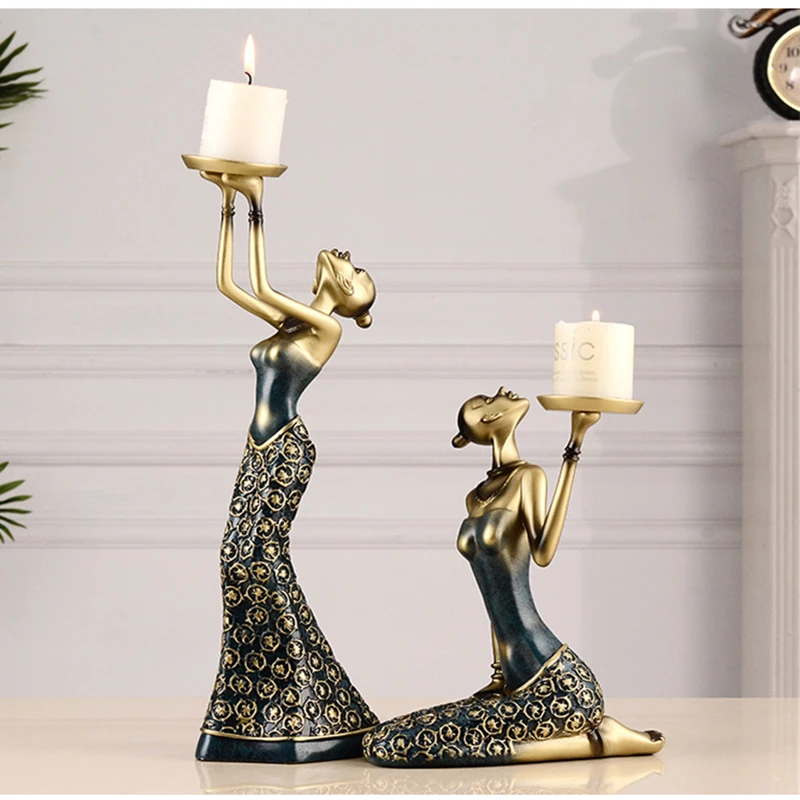 

Retro Beauty Sculpture Candle Holder Home Decor Creative Cabinet Decoration Wedding Gold Candlestick Shooting Crafts Props