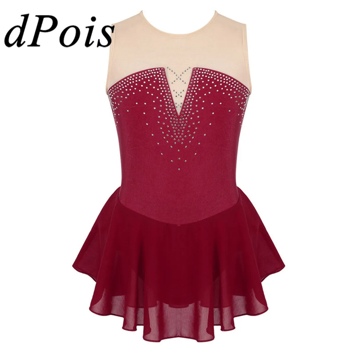 

Kids Shiny Rhinestones Mesh Ballet Gymnastics Leotard Dress Dance Wear for Girls Childs Figure Skating Dress Dancing Costume