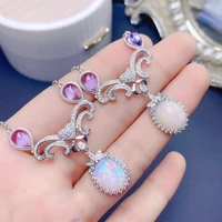 meibapj luxurious natural opal fashion pendant necklace 925 pure silver colorful stone fine wedding jewelry for women