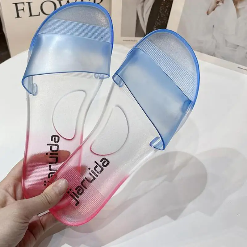 

2022 Summer Women Candy Color Transparent Slides Flat Plus Size Beach Sandals Shoes Ladies Casual Jelly Ytmtloy House Slippers 1