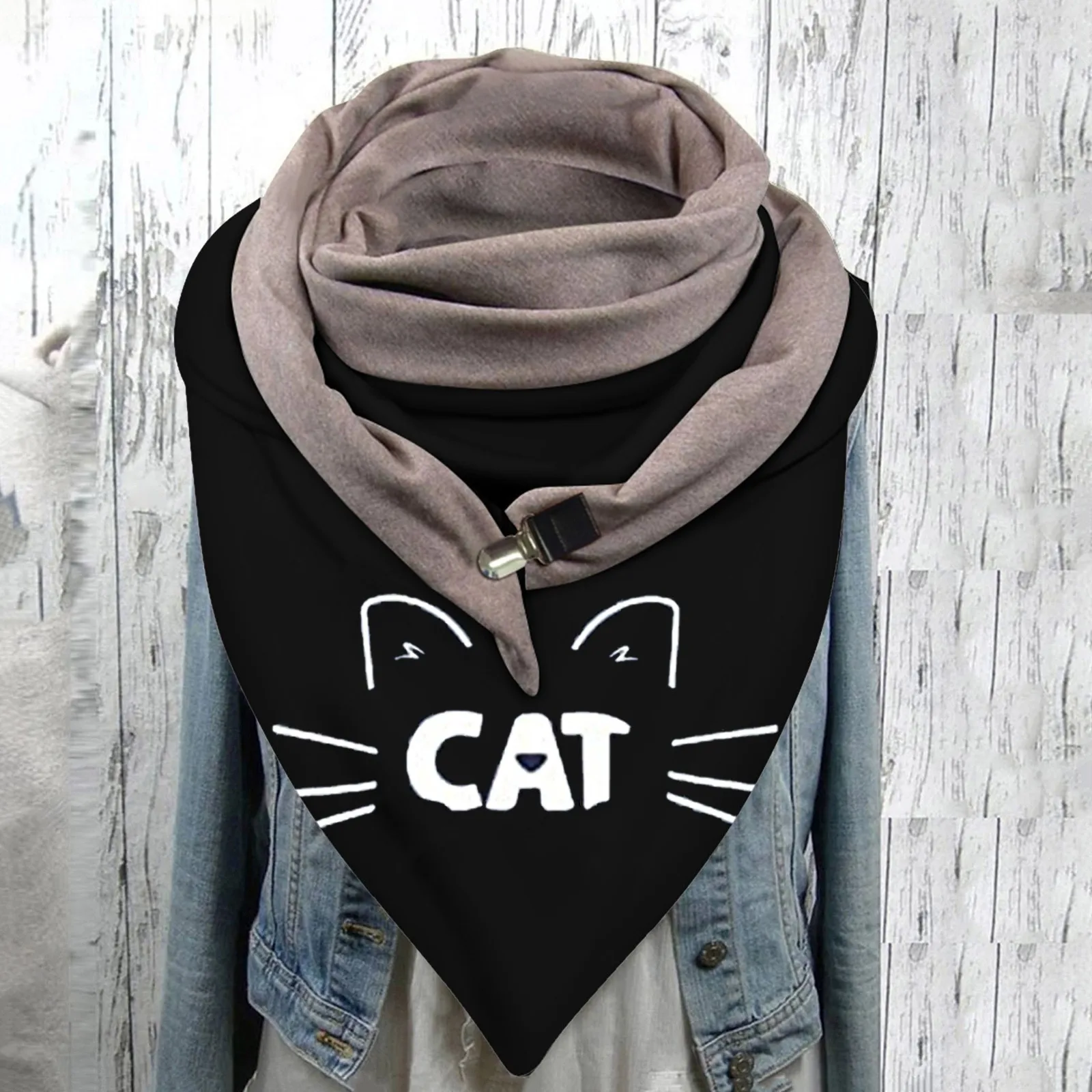 

Women's Cat Animal Cotton Warm Button Scarf Scarf Curtain Wool Scarf Soft