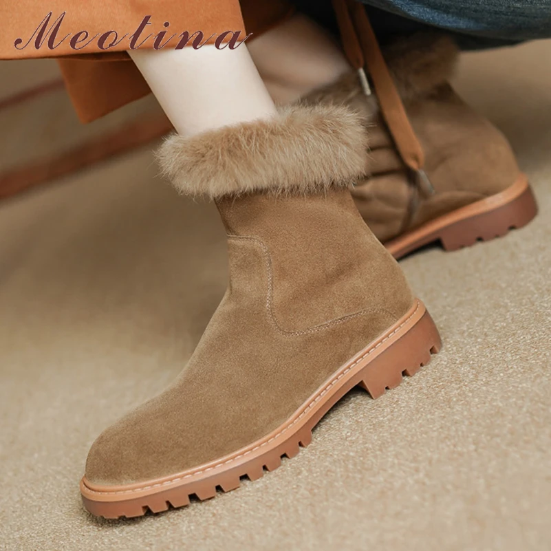 

Женские ботильоны из натуральной кожи Meotina, зимние полусапожки на толстом среднем каблуке, на молнии, с круглым носком, 40