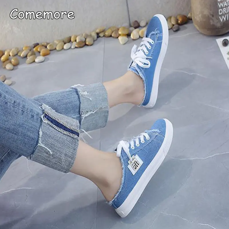 

Сланцы Comemore женские на плоской подошве, модные холщовые кроссовки, повседневная обувь, на шнуровке, белые, 41, весна-лето