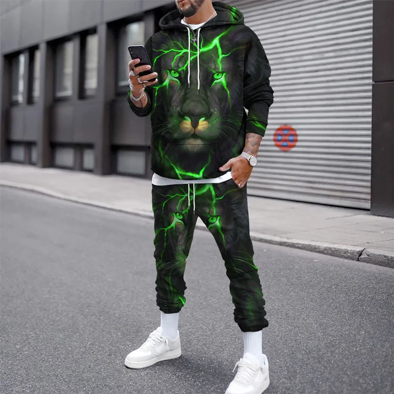 Autumn Animals 3D Print Fleece Jogging Sweatshirts Oversized Streetwear Tracksuit S-6XL Winter Men Hooded Sweatshirt Suit