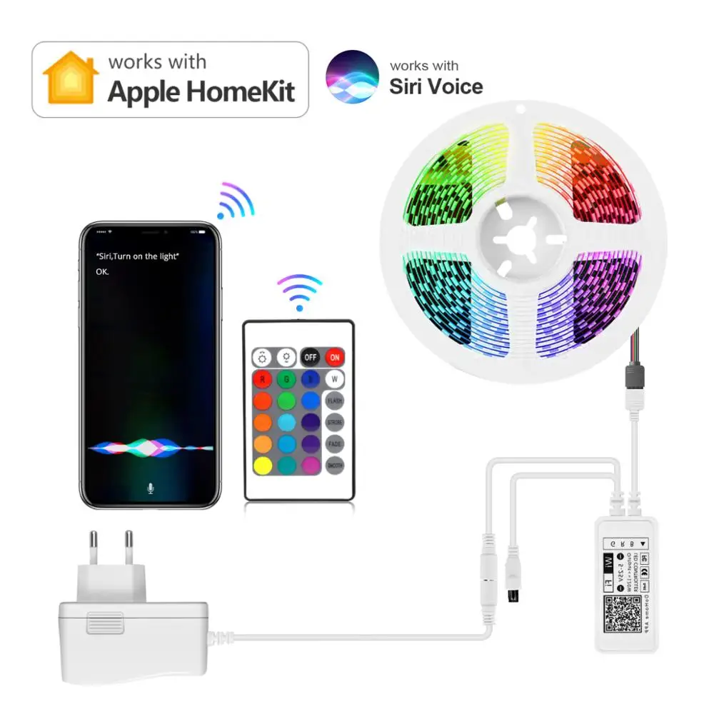 

Светодиодная лента Homekit, умная Led полоска с голосовым управлением и управлением через приложение, с регулируемой яркостью, Wi-Fi, совместимая с...