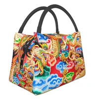 chinese style dragon lunch bag waterproof food picnic lunch box bag insulated women cooler bags fresh bento food pouch
