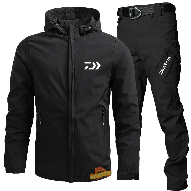 

High Quality Men's Spring Autumn Fishing Suit Thin Hooded Sun Protection Jacket Outdoor Windproof Hiking Clothes Tactical Pants