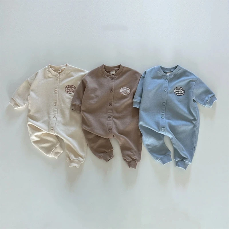 

Korean Baby Clothes Toddler Boys Simple Long Sleeves Romper Infant Letter Embroidery Soft Jumpsuit One Piece For Girl