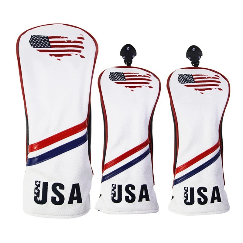 

3Pcs/Set Golf Club Head Covers Pu Leather Golf Club Head Covers Set of 1 3 5 Fairway Woods Head Covers for Golf Clubs