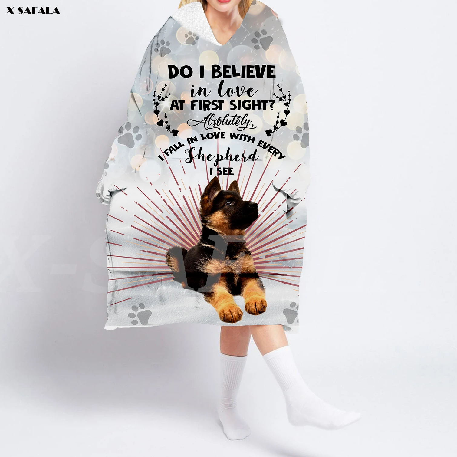 Dog Pet Gift 3D Printed Oversized Hooded Wearable Blanket Hoodie Robes Sherpa Pocket Female Man Sleepwear Nightdress Pajamas