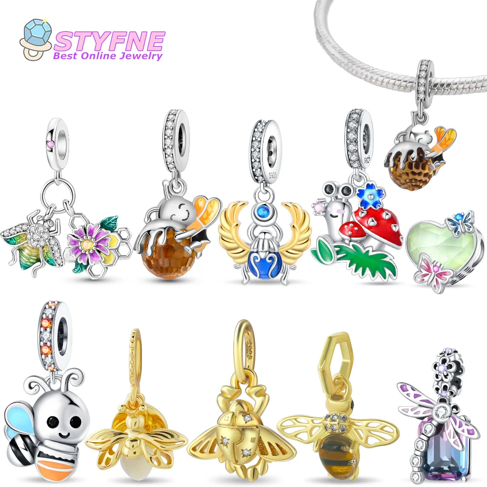 Пчелы из стерлингового серебра 925 пробы - улей насекомых и птиц бусины подвески