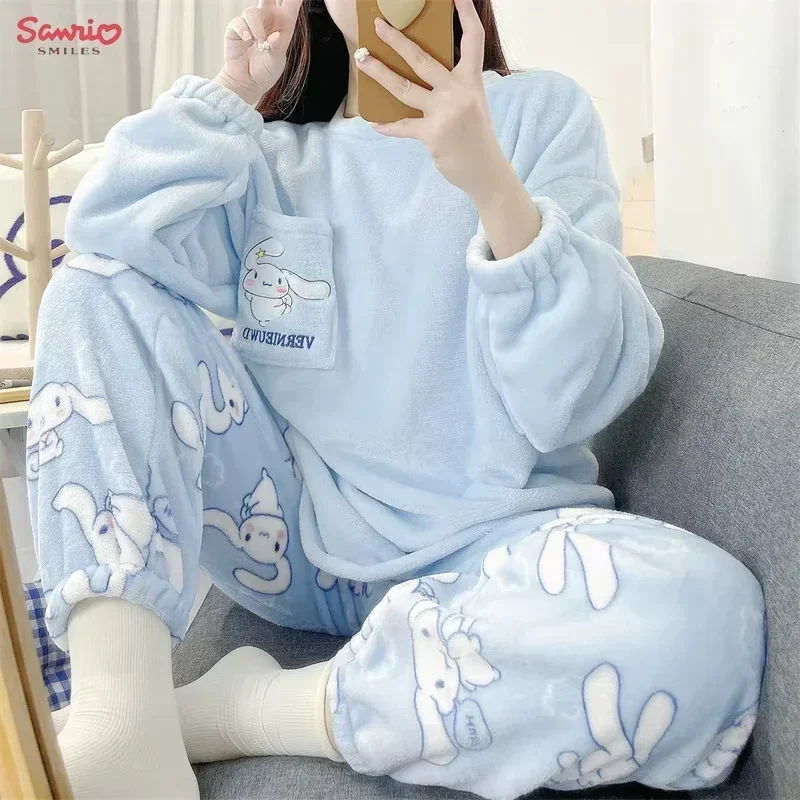 Sanrio аниме Cinnamoroll одежда Kawaii Kuromi My Melody фланелевый пуловер коралловый бархатный