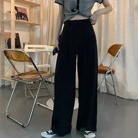 summer loose pants fashion high waist thin wide leg pants simple solid black casual korean trousers korean new 2022