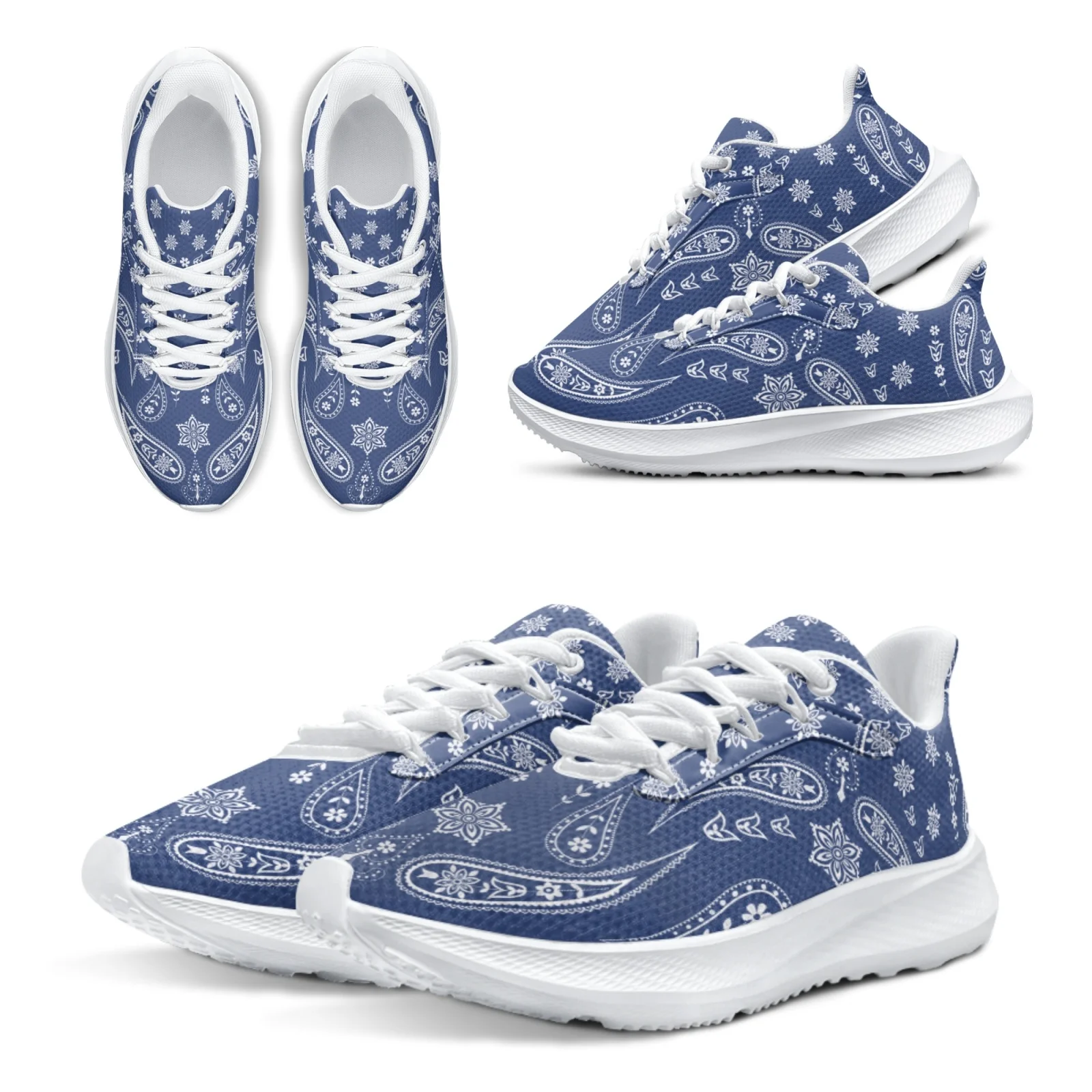 

Женские кроссовки в стиле бохо INSTANTARTS, теннисные туфли с цветочным принтом кешью, удобные синие кроссовки с цветочным принтом на шнуровке, обувь для бега, Белая обувь