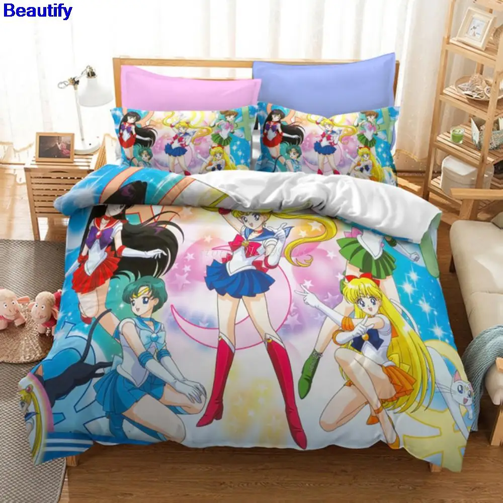 

Beautify Kawaii Sailors Moon Duvet Cover Pillowcase Bedding Set Single Twin Double Full Queen King Size for Girls Bedroom Decor