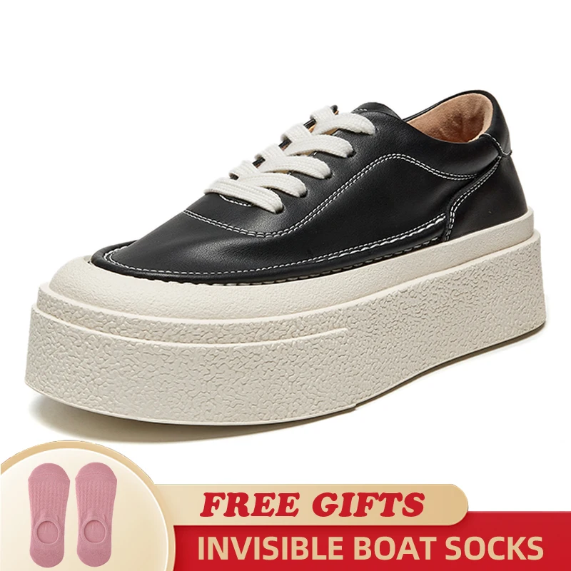 Women's Genuine Leather 2023 Spring Sneakers New Casual Lace-up Women's Sneakers Shoes Platform Board Shoes Women