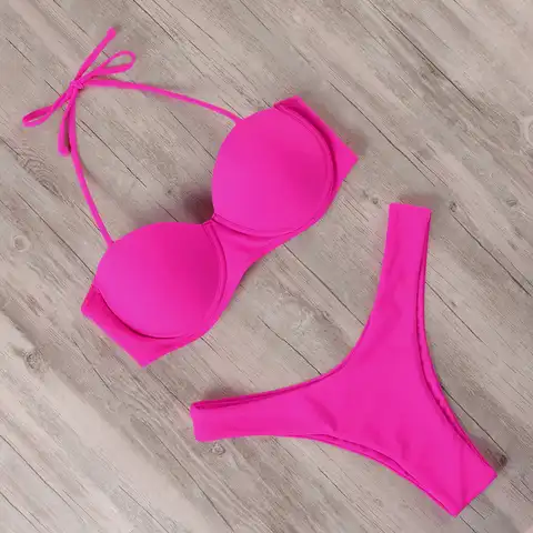 Bikini 2022 Woman Solid Color Bikinis Brazilian Swimsuit Push-up Bra Bikini Set Two Piece Swim Suit Swimwear Sexy Women Bikinis