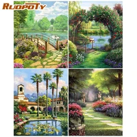 ruopoty diy painting by number tree road pictures by numbers scenery kits drawing on canvas hand painted paintings gift home dec