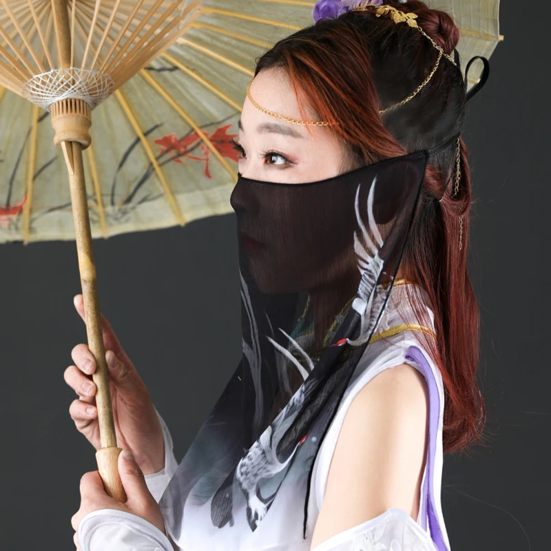 Фото Элегантная Античная шифоновая вуаль Hanfu, защитная маска для лица, костюм ханьфу из древнего китайского фарфора, Женские аксессуары для косплея, фата №2