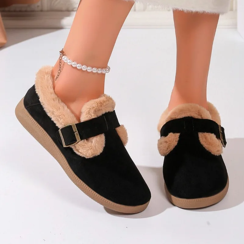 Женские меховые лоферы на плоской подошве модные зимние ботильоны теплая