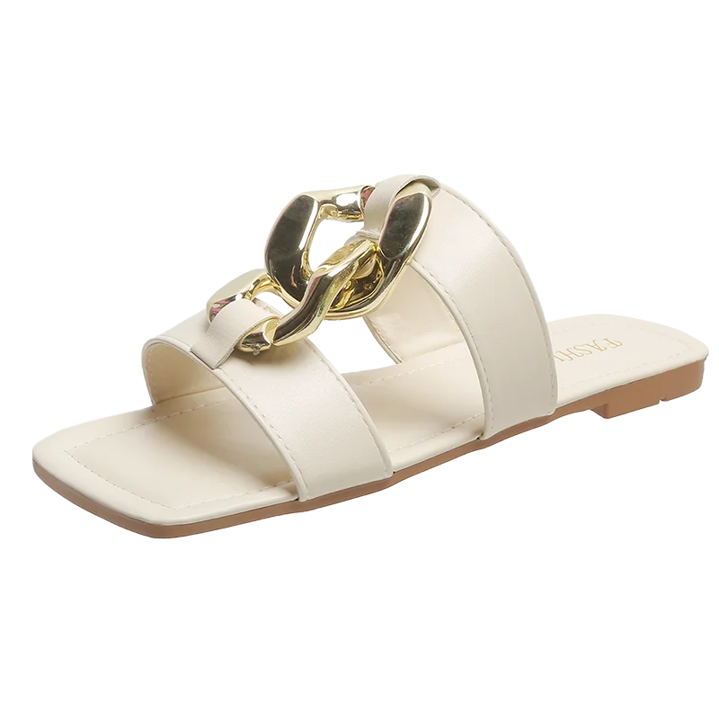 Shoes for Ladies 2023 Summer High Quality Peep Toe Women's Slippers Square Toe Casual Sandals Women Flat with Slippers Female