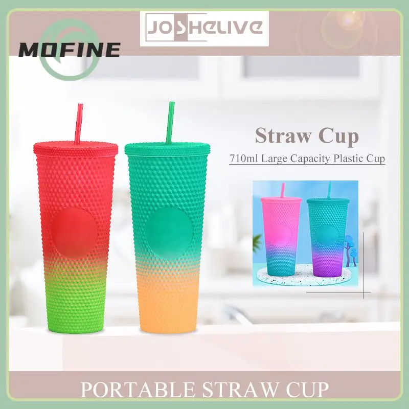 

Double Layer Water Cup Mugs 710ml Large Capacity Studded Tumbler Cups Plastic Straw Cup Wholesale Drinkware Coffee Mugs 2023