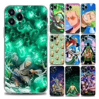 cartoon anime one piece zoro pirate clear phone case for iphone 11 12 13 pro max 7 8 se xr xs max 5 5s 6 6s plus soft silicon