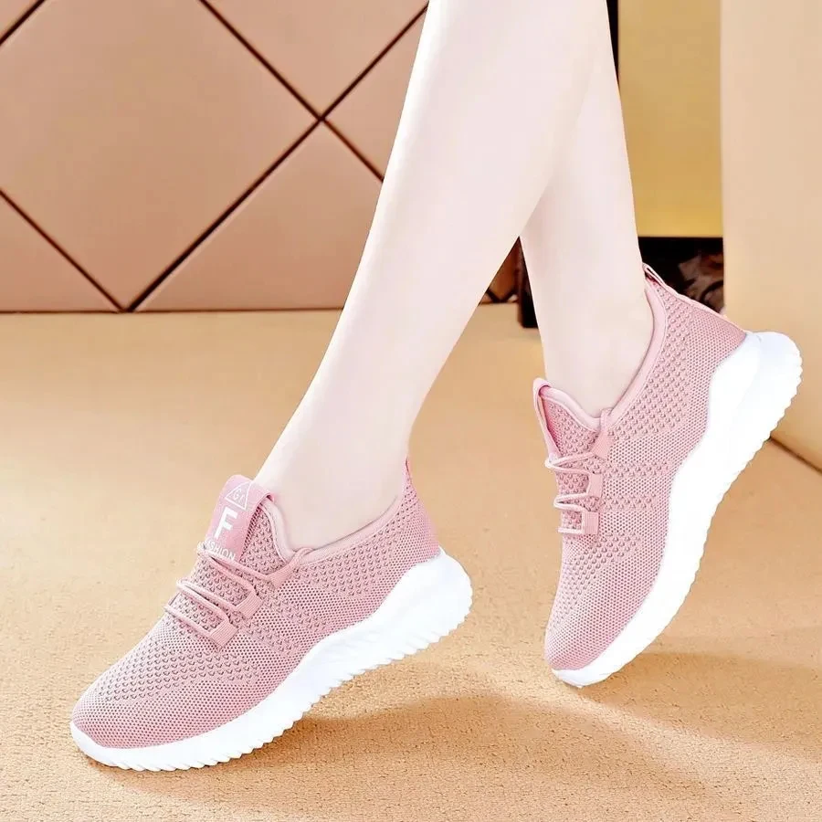 

Ladies Breathable Lace Up Outdoor Sneakers Women's Solid Color Running Shoes Women's Pointed Toe Mom's Sneakers2022