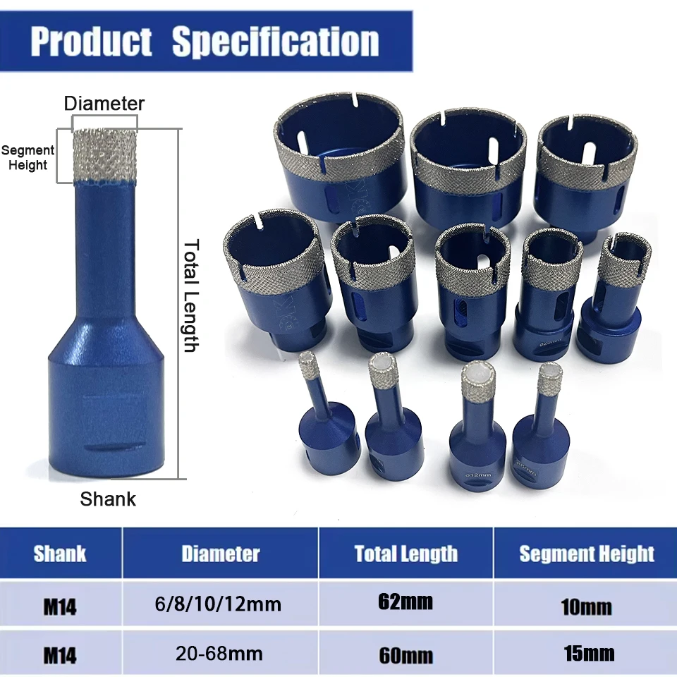 Алмазная коронка для керамической плитки 6-68 мм