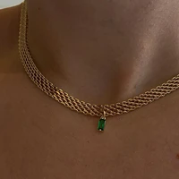 retro big thick chain emerald zircon necklace chokers for women geometric crystal pendant gold color necklaces party jewelry new
