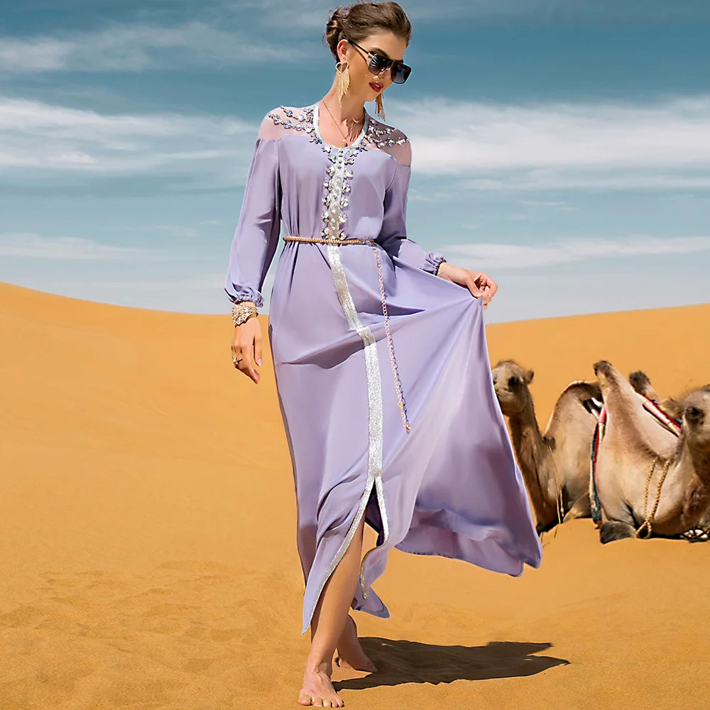 Satin Abaya Dubai Turkey Arabic Muslim Maxi Dresses for Women Elegant Ethnic Jalabiya Islam Moroccan Kaftan Robe Caftan Marocain