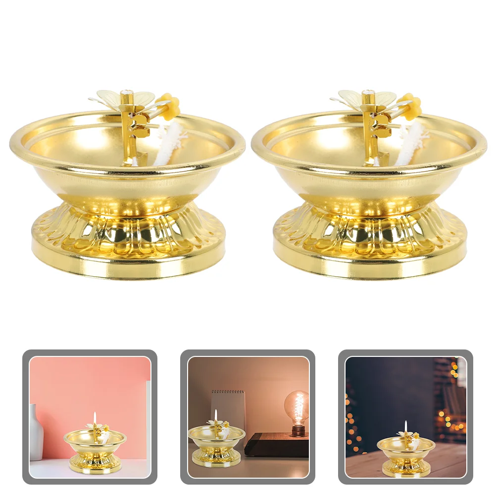 

2 Pcs Decor Home Alloy Oil Lamp Kerosene Lamps House Decorations Old Decorative Small Dimmable Ghee Holder
