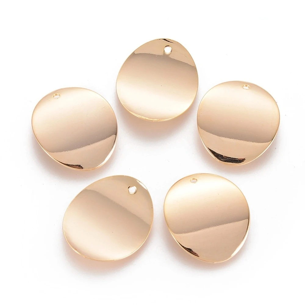 

2-10pcs Brass Pendants Oval Real 18K Gold Plated 23x19x1mm Hole: 1mm