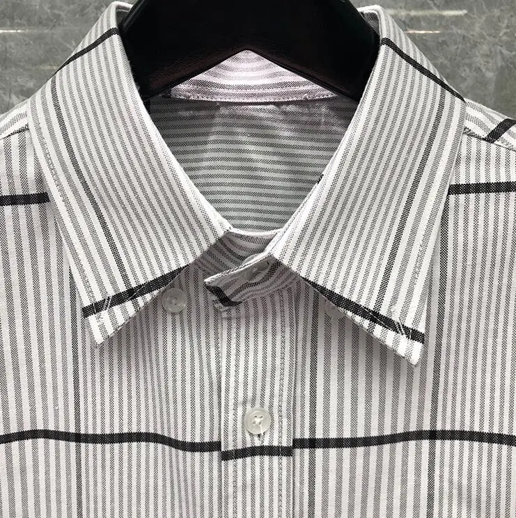 TB Man's Shirt Long Sleeve New Shirts Men Slim Casual Plaid Shirt Turn Down Collar Oxford Cotton Striped Men's Clothing