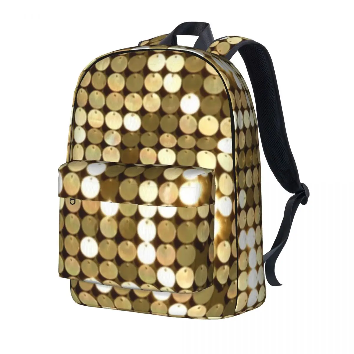 

Golden Disco Ball Backpack Men Metallic Glitter Sparkles Big Backpacks Polyester Fashion School Bags Cycling Colorful Rucksack