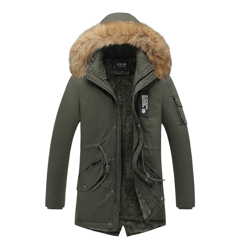 Men's Fashion Mid-length Plus Velvet Thick Padded Jacket Winter Detachable Hooded Warm Jacket Korean Style Clothes for Men