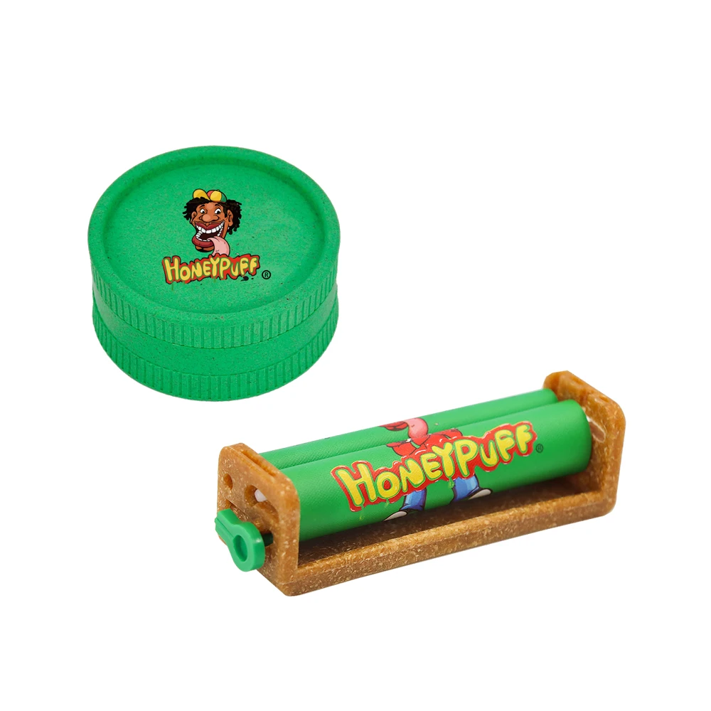 

HONEYPUFF Tobacco Herb Grinder 63MM 2 Layers Biodegradable Spice Crusher with 110mm Cigarette Maker Tobacco Rolling Machine