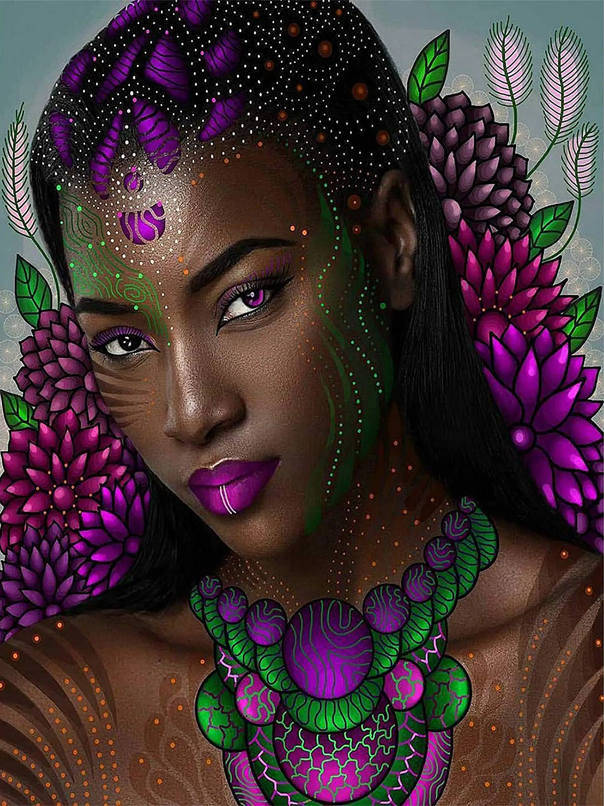 

5D Full Drill Diamond Painting Purple African Woman by Number Kits, Paint with Diamonds ArtsDIY Craft Set Arts Decorations ()
