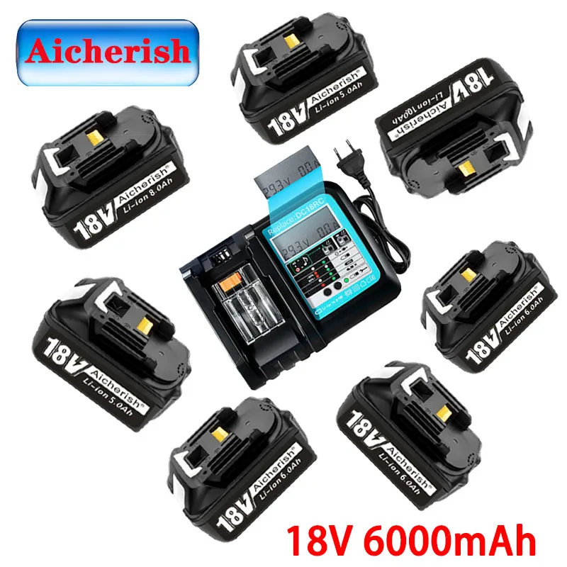 

BL1860 Rechargeable Batteries 18V 6000Mah Li-Ion For Makita 18V Battery 6Ah BL1840 BL1850 BL1830 BL1860B LXT400 With LED Charger